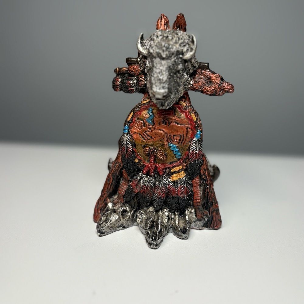 Youngs Inc American Frontier Statue Metallic Silver Bull Skulls Collectible